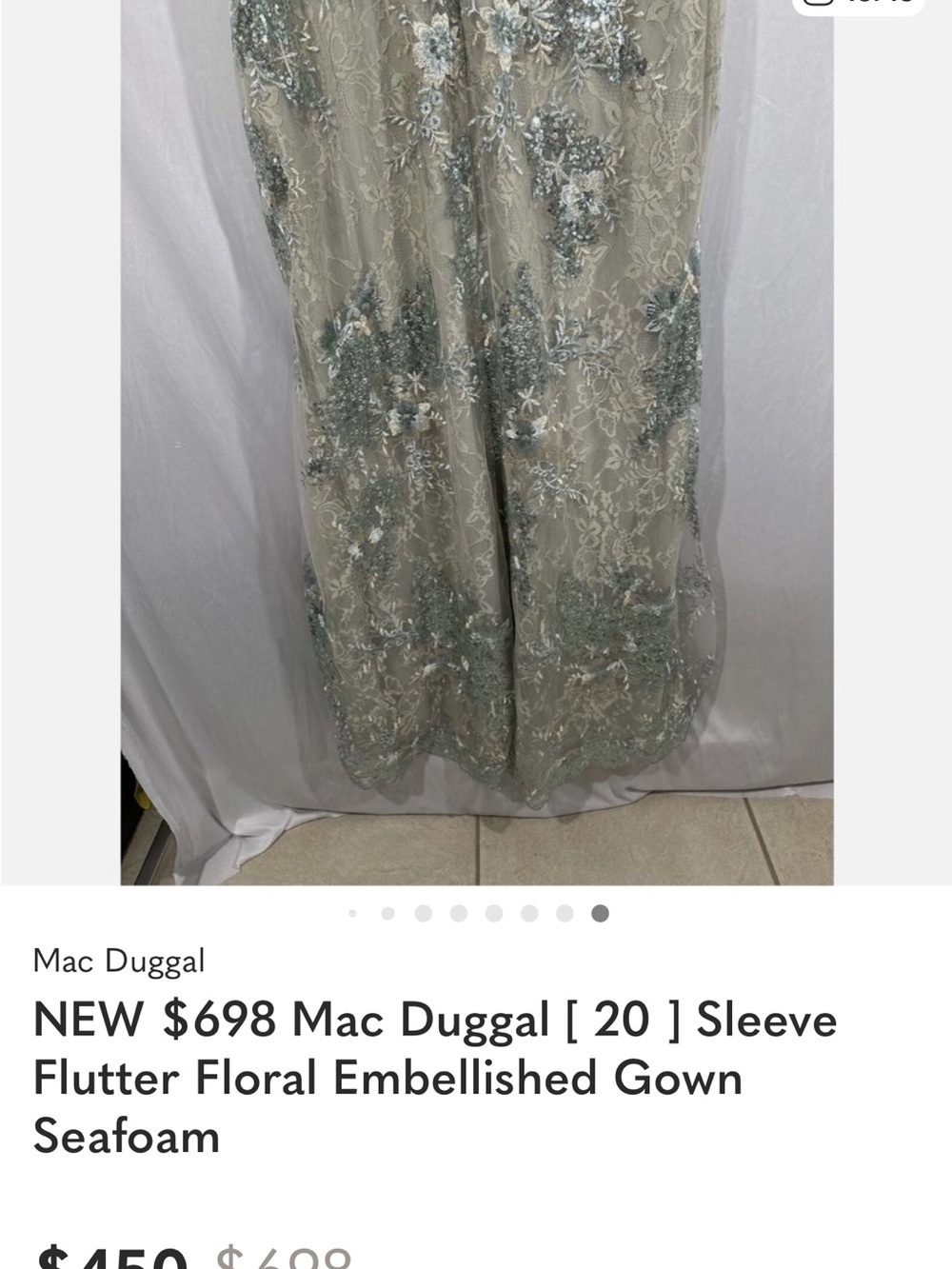 Mac Duggal Seafoam Floral Embellished Flutter-Sleeve Gown - Picture 13 of 13